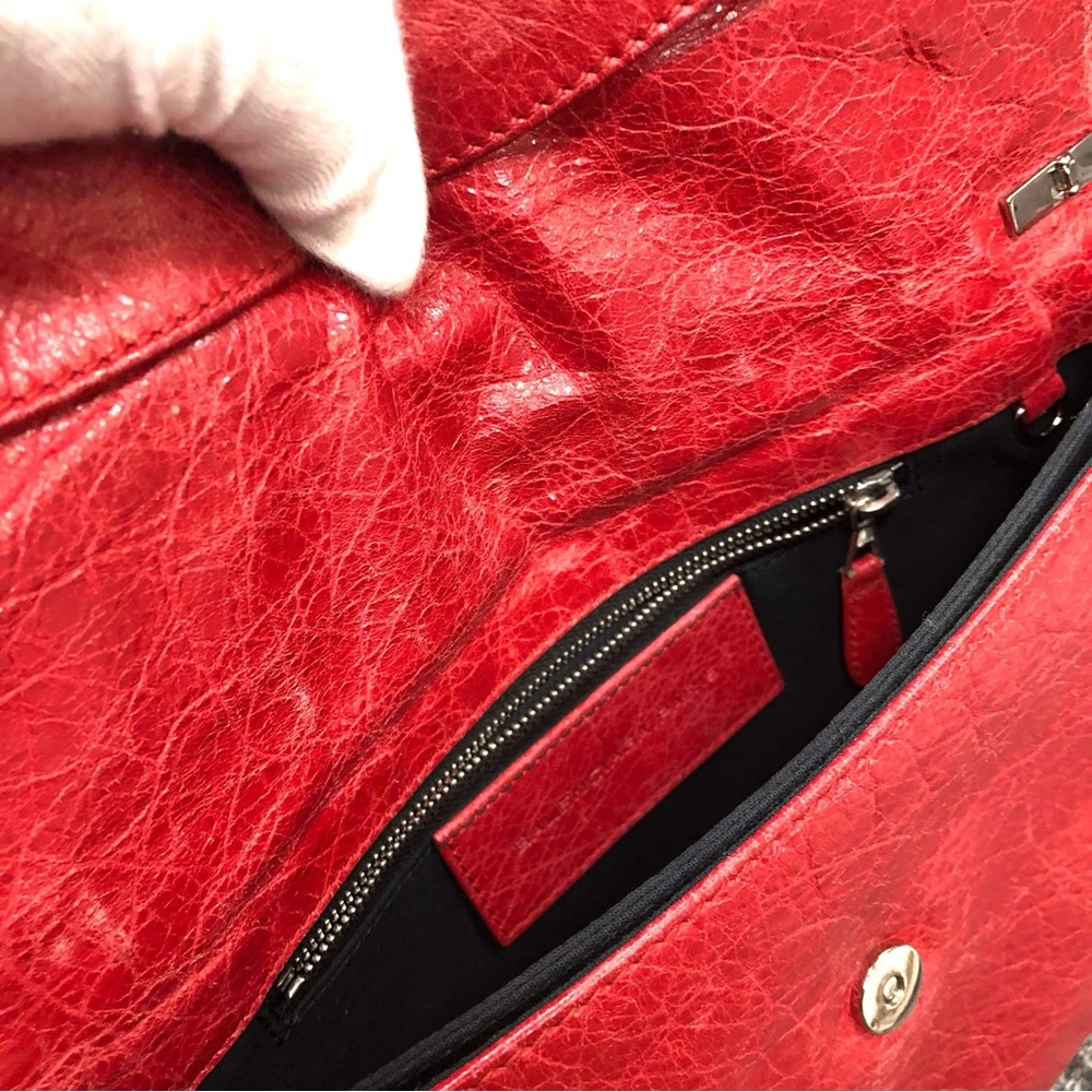 Balenciaga Rouge Cardinal Lambskin Leather Silver Envelope Clutch. - Picture 14 of 16